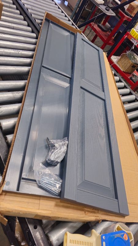 Photo 1 of 12 in. W x 57 in. H Builders Edge, TailorMade Two Equal Panels, Raised Panel Shutters, Includes MaSChing Installation Spikes (Per Pair), 419 - Storm Cloud