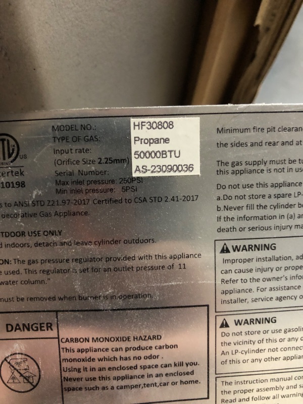 Photo 1 of ***PARTS ONLY***SereneLife Propane Gas Fire Pit Table - 40,000 BTU Outdoor Square Firepit with Lava Rocks, Cover, Adjustable Flame Height, and Weather-Resistant Design - Perfect for Backyard or Patio