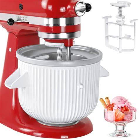 Photo 1 of ( 1 set) Ice Cream Maker Attachment for KitchenAid Stand Mixer, Ice Cream Bowl Compatible with 4.5Qt and Larger Stand Mixers, Ice Cream & Sorbet Gelato Maker Attachment, 2 Quart, White