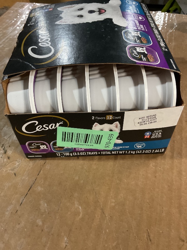 Photo 1 of ***BEST BEFORE 01/2026***Cesar Filets in Gravy Adult Wet Dog Food Variety Pack, Filet Mignon and New York Strip Flavors, 3.5 oz. Easy Peel Trays, Variety Pack of 12