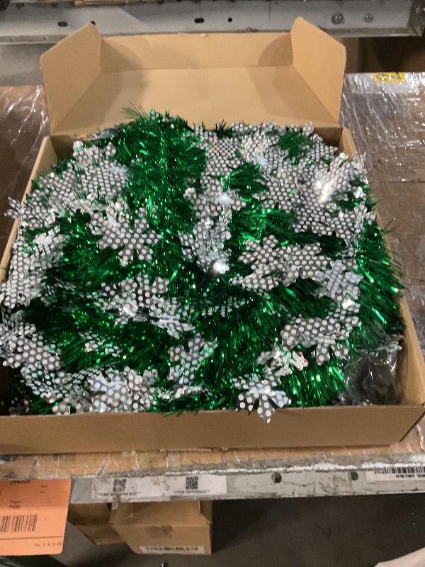 Photo 1 of [100 Light] 6 Ft Collapsible Christmas Tree, Pop Up Christmas with Lights Warm White & Multicolor 8 Modes Timer Battery Operated Snowflake Tinsel Tree Xmas Decorations for Home Corner Indoor Outdoor