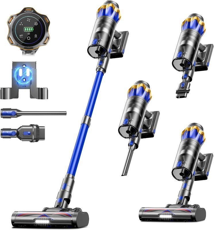 Photo 1 of ***DAMAGED - SEE NOTES/PICTURES*** Cordless Vacuum Cleaner, 600W/50KPA, 70 Mins Runtime Self-Standing Stick Vacuum, Vacuum Cleaners for Home with Anti-Tangle Brush, Smart Display, 1.8L Cup Vacuum for Pet Hair/Carpet/Floor (Blue)