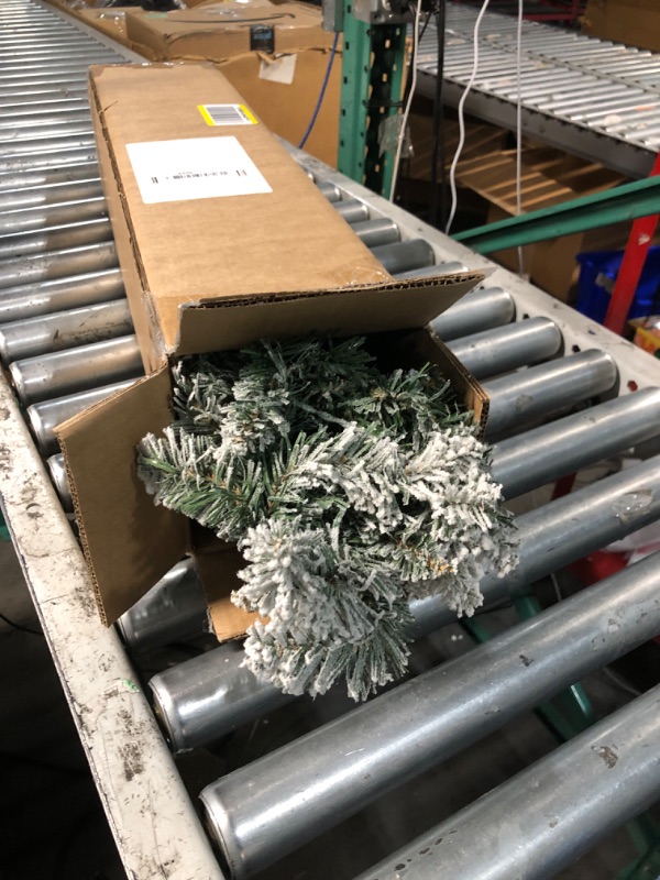 Photo 1 of ***(HEAVILY USED/ MINOR DAMAGE)***Glitzhome 9ft Christmas Garland for Mantle, Pre-Lit Snow Flocked Christmas Garland with Warm White LED Lights and Timer for Fireplace, Dining Table, Stairs Christmas Decoration BATTERY OPERATED