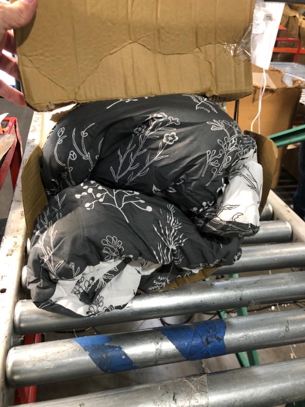 Photo 1 of ***(HEAVILY USED/ MINOR DAMAGE)***Bedsure California King Comforter Set - Dark Grey Bed Set, 3 Pieces Cute Floral Bedding, 1 Soft Reversible Botanical Flowers Comforter and 2 Pillow Shams