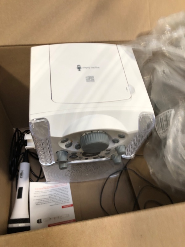 Photo 1 of ****BROKEWN DISK  LID****Singing Machine Portable Karaoke Machine for Adults & Kids with Wired Microphone, White - Built-In Speaker, Bluetooth with LED Disco Lights - Karaoke System with CD+G Player & USB Connectivity