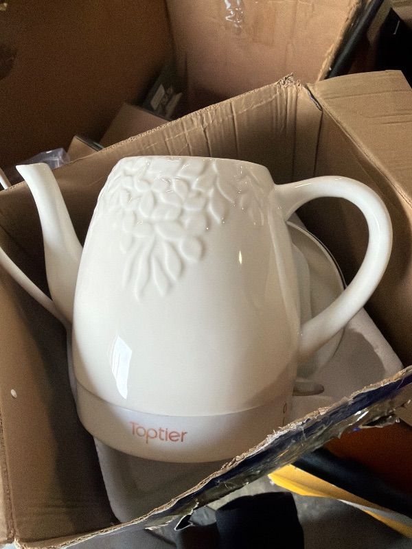 Photo 1 of *** LID MISSING *** Toptier Electric Ceramic Tea Kettle, Boil Water Quickly and Easily, Detachable Swivel Base & Boil Dry Protection, Carefree Auto Shut Off, 1.5 L, White