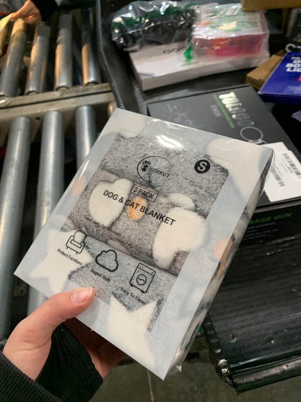 Photo 1 of 1 Pack 3 Puppy Blankets Super Soft Warm Sleep Mat Grey Cute Print Fluffy Fleece Pet Flannel Throw Dog Blankets for Small Dogs Cats,Star&Bone&Love- Small (23"x15")