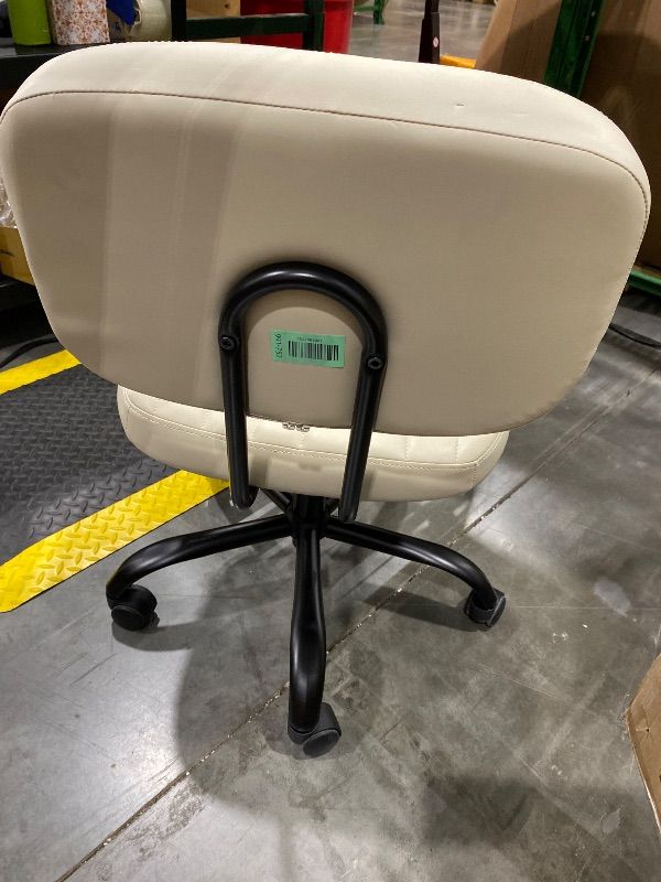 Photo 1 of *MINOR DAMAGE - USED*
DUMOS Armless Home Office Desk Chair -Small Ergonomic with Low Back Lumbar Support, Height Adjustable PU Leather Computer Task with 360° Swivel Rolling Wheels, for Small Space, Beige White