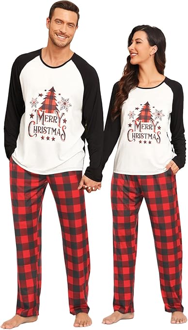 Photo 1 of **SIMILAR IMAGE**YOPUGEE Christmas Pajamas for Couples Long Sleeve Christmas Plaid Pjs Xmas Sleepwear, Red & Red Print Tree -3XL