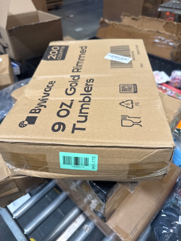 Photo 1 of [200 Pack] 9oz Clear Plastic Cups with Gold Rimmed Sturdy & Food Safe Disposable Wine Glasses Party Wedding Cups Disposable Drinking Cups Plastic Cocktail Glasses for Wine, Juice & Cold Beverages