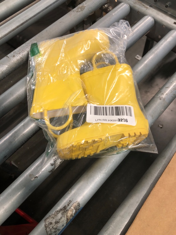 Photo 1 of *USED*
LONECONE Rain Boots with Easy-On Handles in Matte Colors for Boys and Girls, Play-Proof Flexible Rubber, Durable Non-Slip Treads, Kid-Friendly for Hours of Joy - Sunshine Yellow, 4 Toddler