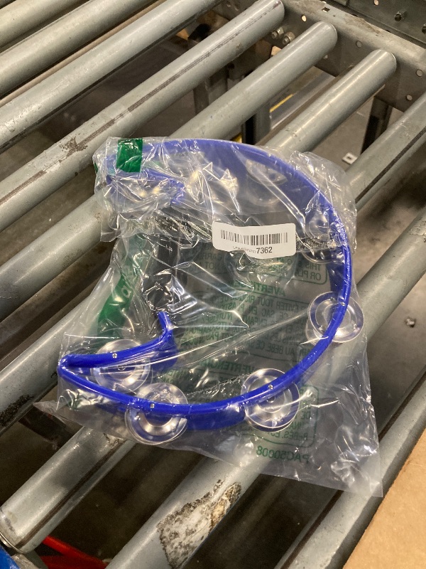 Photo 1 of ***ONLY HAND HELD PERCUSSION*** Half Moon Musical Tambourine Double Row Metal Jingles Hand Held Percussion Drum Multicolor and Egg Shakers for KTV Party with Ergonomic Handle Grip (Blue)