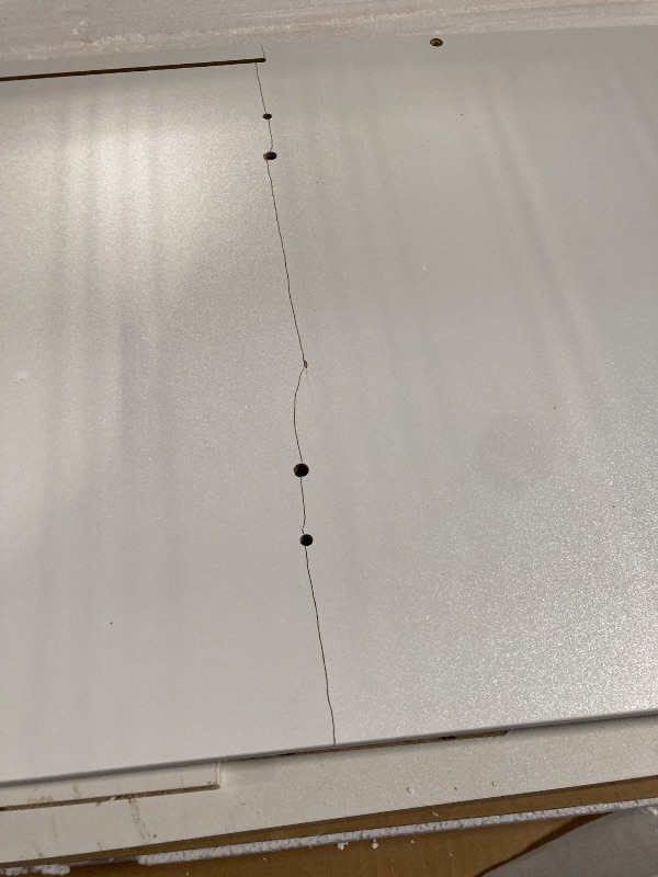 Photo 1 of ***MIRROR IN PERFECT CONDITION / ONE BROKEN BOARD***  TABLE LIVELYGLOW Large Makeup Vanity Desk, 43.3”W x 15.7“D x 53.2”H, White (Large Desktop, Samrt LED Mirror, 4 Open Shelves, 7 Drawers, Hairdryer Rack, Power-Outlet, No Cushion Stool Included)