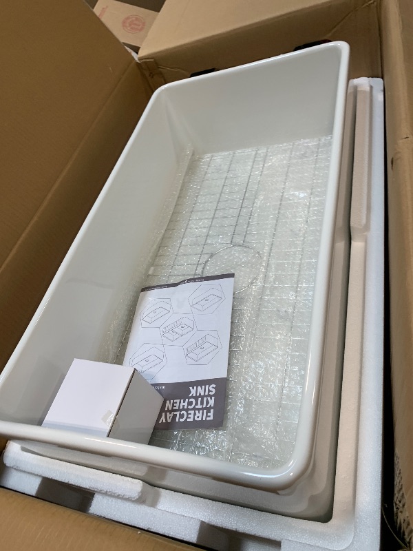 Photo 1 of ?Miuara Farmhouse Sink 33 Inch - Apron Front Kitchen Sink Reversible 33"x18"x10", Undermount Installation, Farm House Style Single Bowl, Solid Fireclay, Glossy White, for Kitchen