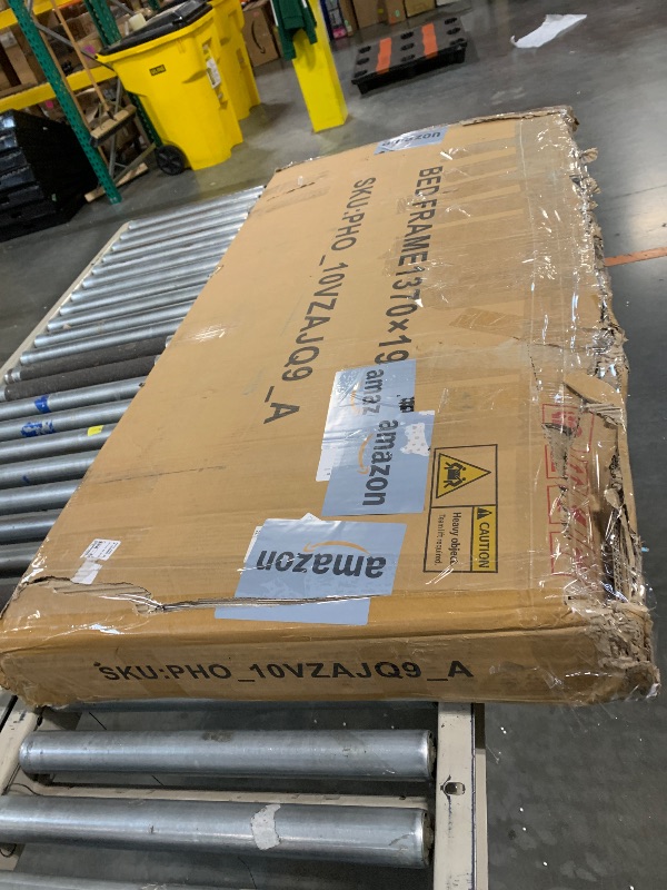 Photo 1 of ***MISSING HARDWARE***GarveeHome Upholstered Canopy Bed Frame Full Size with Headboard, Button Tufted, Nailhead Trim Design, No Box Spring Required, Natural(Shipped in 2 Boxes)