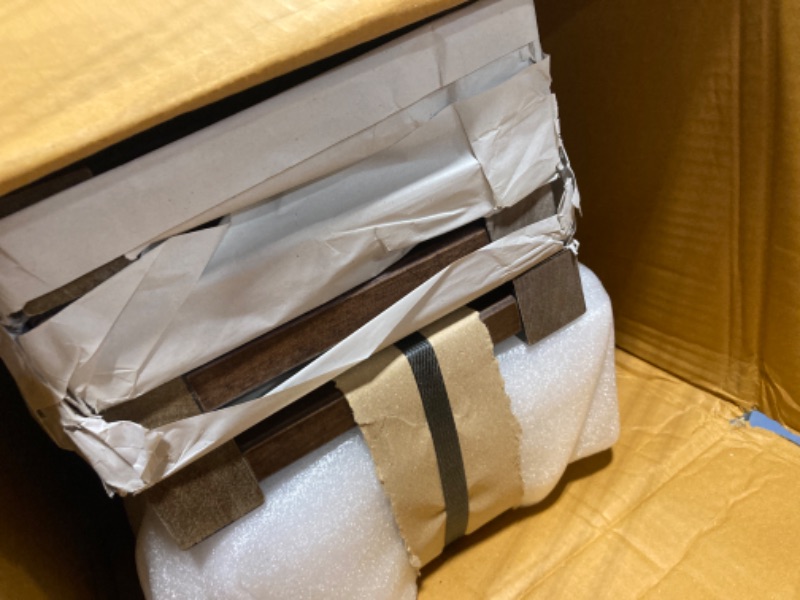 Photo 1 of ** MISSING HARDWARE**
Amazon Basics Solid Wood Saddle-Seat Kitchen Counter Barstool with Footrest, Easy Assembly - 29-Inch Height - Walnut - Set of 2