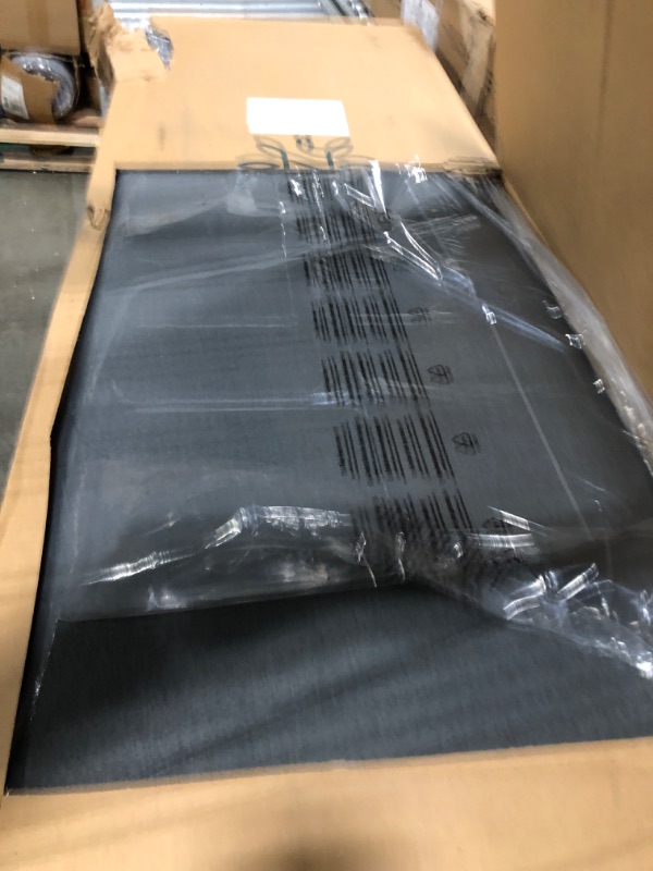 Photo 1 of **DAMAGED** Zinus Queen Maya Upholstered Bed Frame with Asymmetric Headboard, Durable Wooden Slats, Sturdy Framework, Noise Free Sleep, No Box Spring Needed, Easy Assembly, Eco Friendly Packaging, Dark Grey