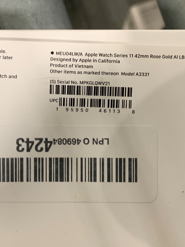 Photo 1 of **TURNS ON, NOT TESTED** Apple Watch Series 11 [GPS 42mm] Smartwatch with Rose Gold Aluminum Case with Light Blush Sport Band - S/M. Sleep Score, Fitness Tracker, Health Monitoring, Always-On Display, Water Resistant