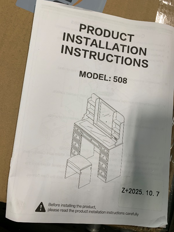 Photo 1 of ***PARTIAL SET*** Arulvmrn 43" Makeup Vanity Desk with Mirror and Lights, & Power Outl, Glass Top Big Vanity Table with 9 Drawers& 8 Storage Shelves, Dressing Table Set with Chair for Bedroom, White