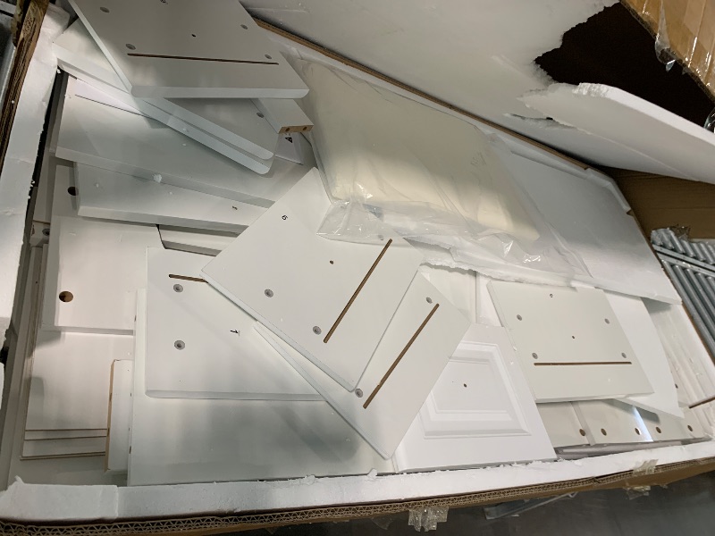 Photo 1 of ***PARTIAL SET*** Arulvmrn 43" Makeup Vanity Desk with Mirror and Lights, & Power Outl, Glass Top Big Vanity Table with 9 Drawers& 8 Storage Shelves, Dressing Table Set with Chair for Bedroom, White