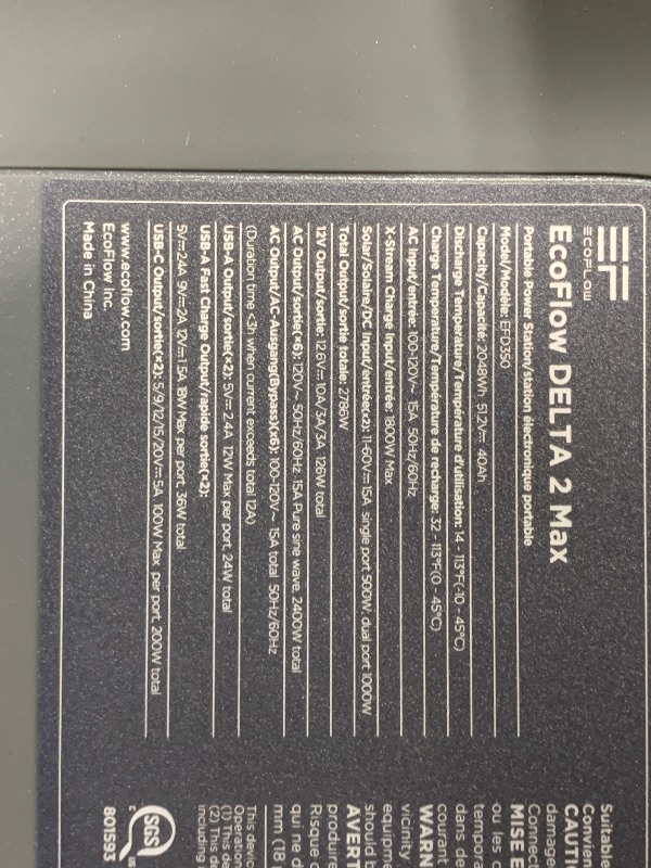 Photo 1 of ***SIMILAR ITEM** **SEE PICTURES FOR MORE SPECIFICATIONS** EF ECOFLOW Portable Power Station 3600Wh DELTA Pro, 120V AC Outlets x 5, 3600W, 2.7H Fast Charge, Lifepo4 Power Station, Solar Generator for Home Use, Power Outage, Camping, RV, Emergencies