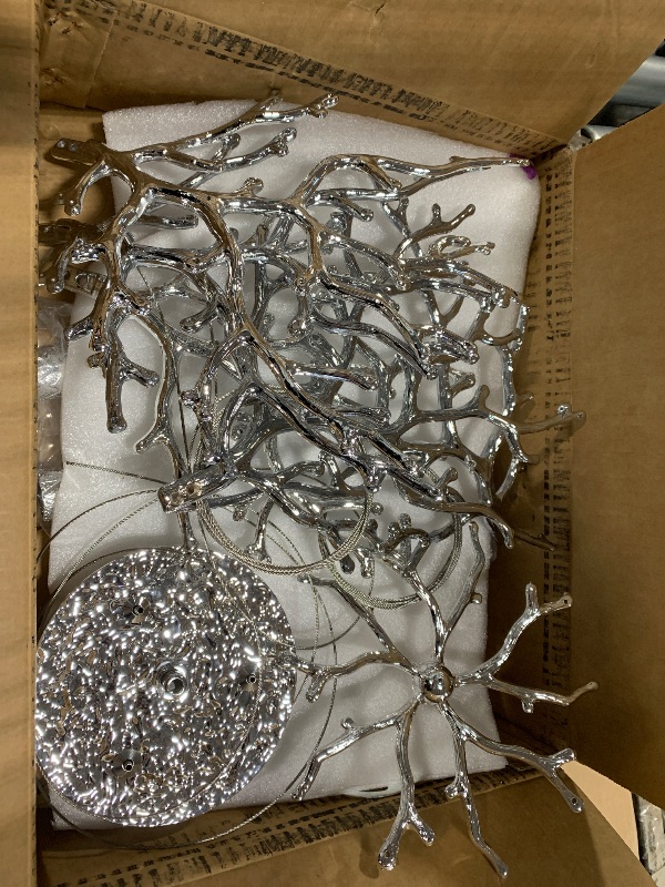 Photo 1 of *** BRANCHES CHANDELIER MISSING *** KVTOEP Modern Crystal Tree Branches Chandelier, 24.5in Silver 8 Lights Large Ceiling Hanging Light for Dining Room, Round Raindrop Pendant Light Fixture