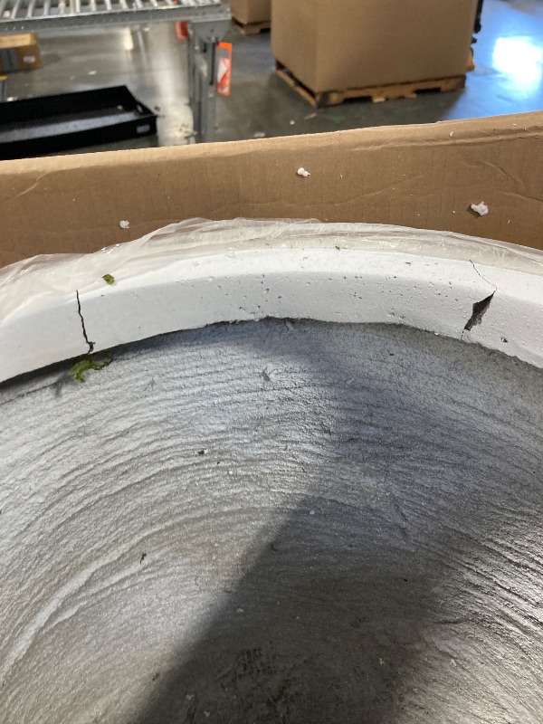Photo 1 of ** CRACKS ON RIM **Kante 18 Inch Dia Round Concrete Planter, Indoor Outdoor Large Plant Pot with Drainage Hole and Rubber Plug for Home Patio Garden, Pure White
