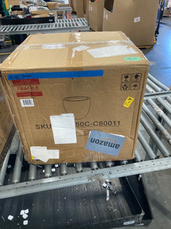 Photo 1 of ** CRACKS ON RIM **Kante 18 Inch Dia Round Concrete Planter, Indoor Outdoor Large Plant Pot with Drainage Hole and Rubber Plug for Home Patio Garden, Pure White