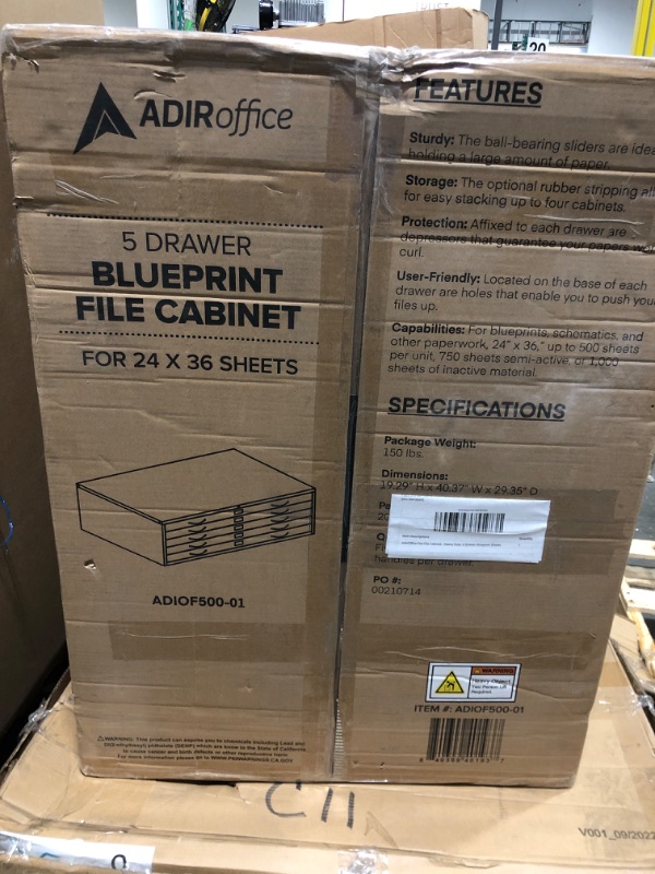 Photo 1 of *USED*
AdirOffice Flat File Cabinet - Heavy Duty 5-Drawer Blueprint Sheets Storage, 29" x 40" Great for Documents Sized 24” x 36”, Ideal for Artists, Art Files, Engineers, Architects, Offices - Black