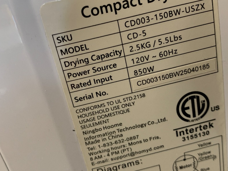 Photo 1 of **PARTS ONLY** Compact Dryer for Standard Wall Outlet, Small