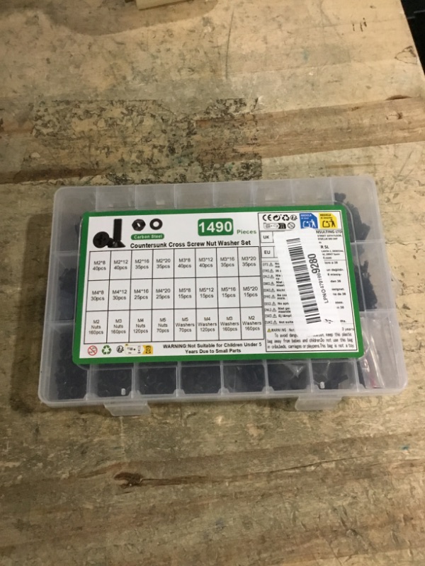 Photo 1 of 1490 Pcs M2 M3 M4 M5 Screws and Nuts Set, Countersunk Bolts and Nuts Assortment, Black Phillips Flat Head Machine Screws with Washers Set(M2 M3 M4 M5 Screw Kit, Black)