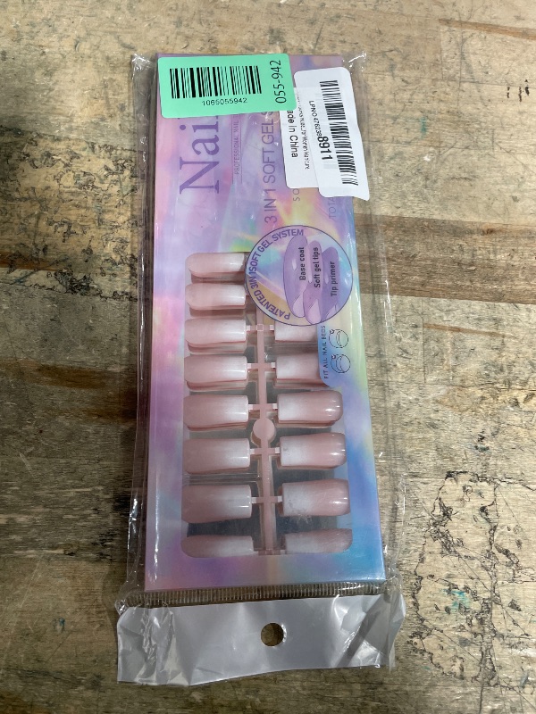 Photo 1 of 150Pcs Nude White Ombre Press on Nails Long Square Fake Nails In15 Sizes 3 IN 1 Soft Gel Nail Tips Pink White Gradient Glossy Reusable Acrylic Nails No Need to File False Nails for Women Manicure
