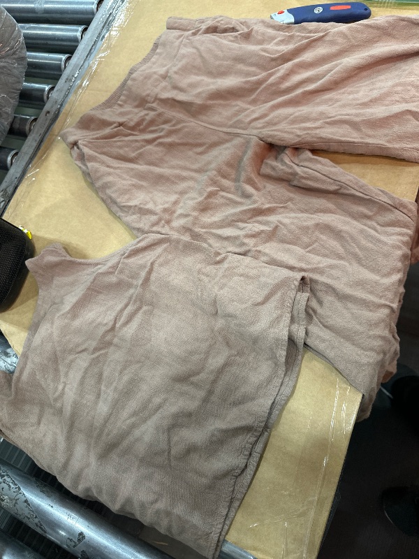 Photo 1 of  Womens 2 Piece Linen Sets Summer Outfits Sleeveless crock top  Botton Down Tank Tops and Pants Matching Set, Khaki, Small