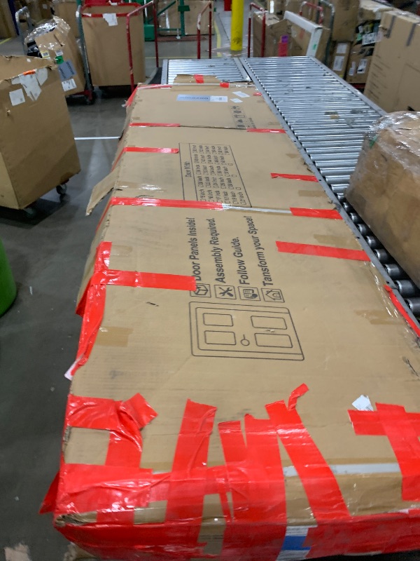 Photo 1 of **box 1 of 1 only missing hardware***SMARTSTANDARD 80in x 84in Bifold Barn Door, Frosted Glass Barn Door with Hardware Kit Included, Pre-Drilled Holes Easy Assembly -Solid Barn Doors Slab Covered with Water-Proof PVC Surface, White