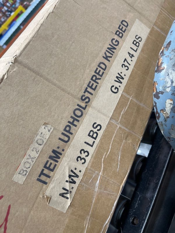 Photo 1 of **Parts Only** **Only One box**
 Merax King Size Bed Frame with Boucle Fabric, Upholstered Platform Bed with Steel Legs, Curve-Shaped Design & Thick Headboard, White 2 BOX SET