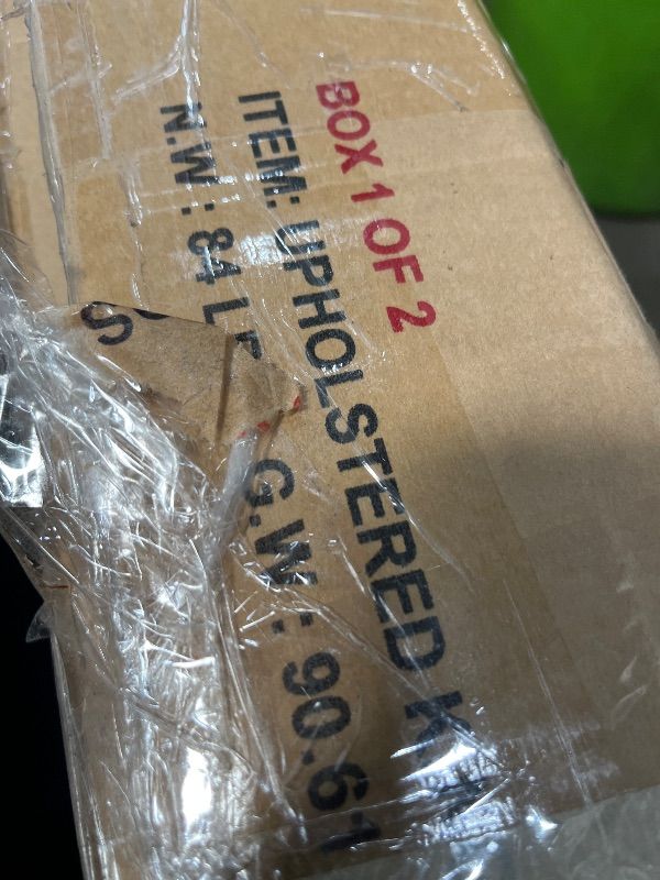 Photo 1 of **Parts Only** **Only One box**
 Merax King Size Bed Frame with Boucle Fabric, Upholstered Platform Bed with Steel Legs, Curve-Shaped Design & Thick Headboard, White 2 BOX SET