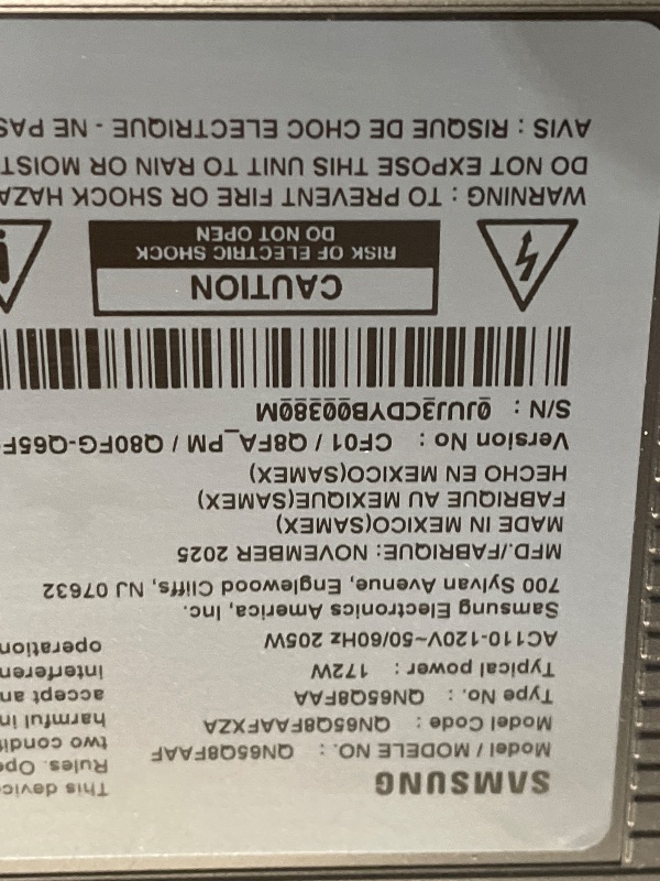 Photo 1 of ****DOES NOT WORK****Samsung 65-Inch Class QLED Q8F 4K UHD Smart TV (2025 Model) Q4 AI Processor, 100% Color Volume with Quantum Dot, AirSlim Design, Endless Free Content, Samsung Vision AI, Alexa Built-in