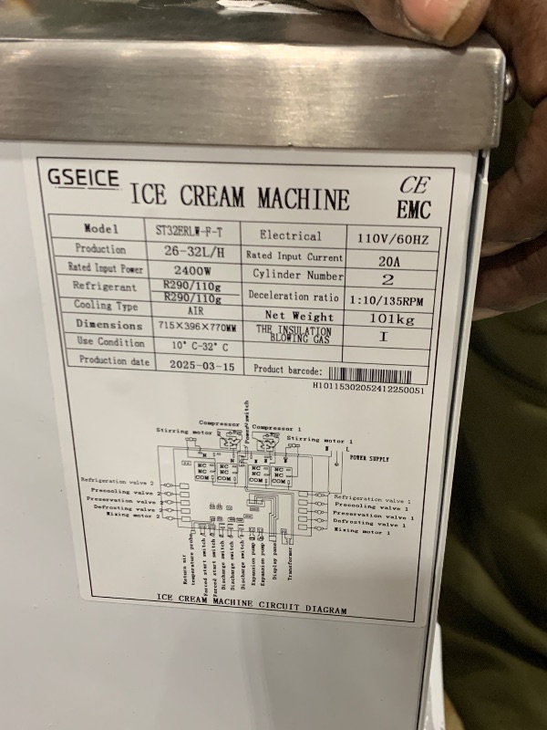 Photo 1 of *** POWERS ON HAS A PASSWORD UNKNOWN , UNKNOWN OF MISSING ACCESSORIES ***GSEICE Commercial Ice Cream Maker Machine, 10 Inch LCD Touch Screen Dual System Independent Operation, 6.8 to 8.4 Gal/H Soft Serve Ice Cream Machine With Pre-cooling Frequency Conver
