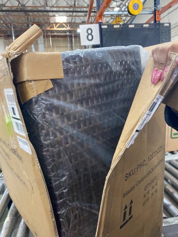 Photo 1 of **MISSING BOX 2 AND 3*** Acekool 8 Pieces Patio Conversation Set, Outdoor Wicker Patio Conversation Furniture Set with Thickened Cushions, Outdoor Storage and Tempered Glass Coffee Table, for Garden, Porch, Backyard