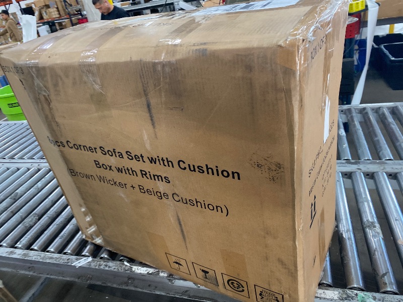 Photo 1 of **MISSING BOX 2 AND 3*** Acekool 8 Pieces Patio Conversation Set, Outdoor Wicker Patio Conversation Furniture Set with Thickened Cushions, Outdoor Storage and Tempered Glass Coffee Table, for Garden, Porch, Backyard