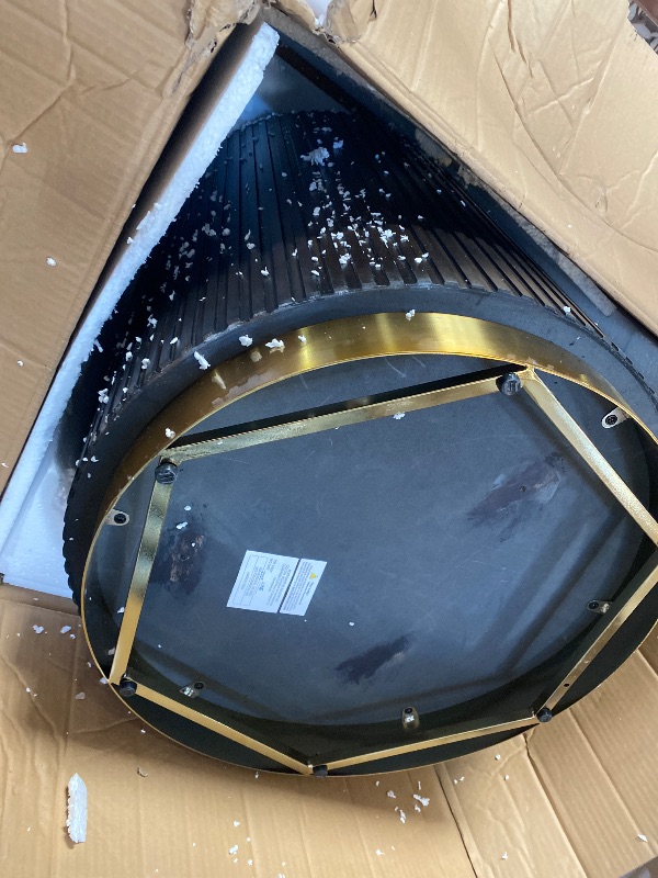 Photo 1 of **MISSING TABLETOP** Acme Clayten Wood & Artificial Marble Round Dining Table in White & Espresso