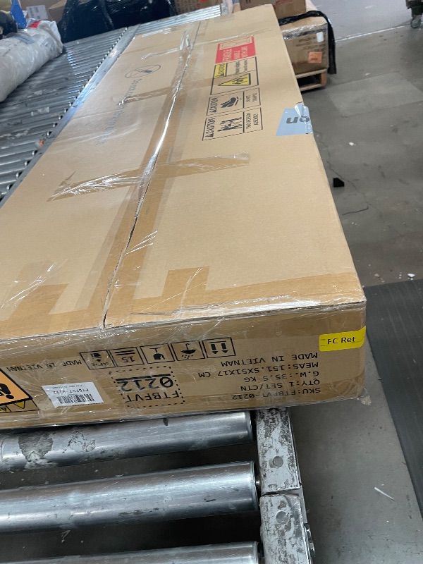 Photo 1 of **ONLY BOX 1 OF 2**DWVO 56.3" Makeup Vanity with LED Lighted Mirror, Large Vanity Desk with RGB Glass Cabinets, Open Shelving, Built-in Power Strip & Cushioned Stool