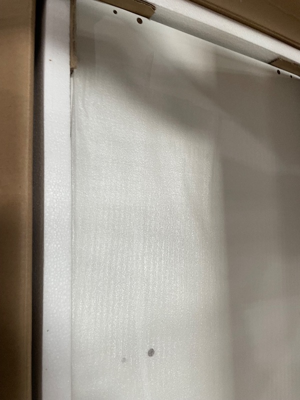 Photo 1 of **ONLY BOX 1 OF 2**DWVO 56.3" Makeup Vanity with LED Lighted Mirror, Large Vanity Desk with RGB Glass Cabinets, Open Shelving, Built-in Power Strip & Cushioned Stool