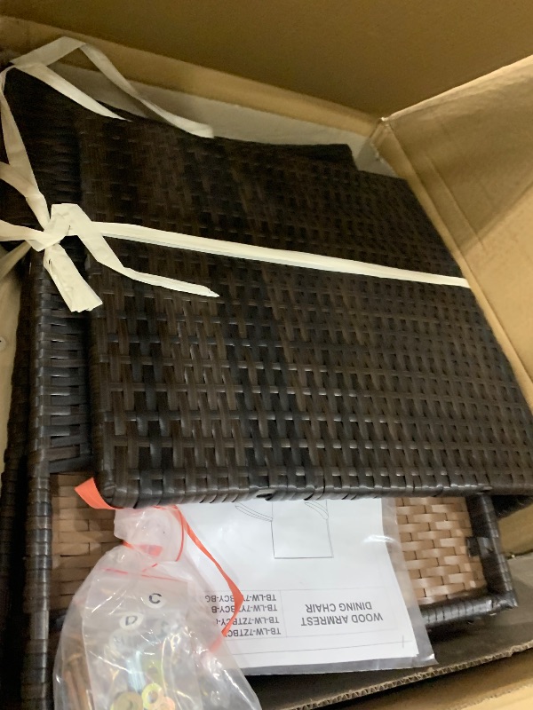 Photo 1 of ***3 BOX SET*** Shintenchi 7 Piece Patio Dining Set, Wicker Patio Conversation Set with Wooden Table Top, Outdoor Table and Chairs with Soft Cushions for Backyard, Deck and Garden, Brown Rattan