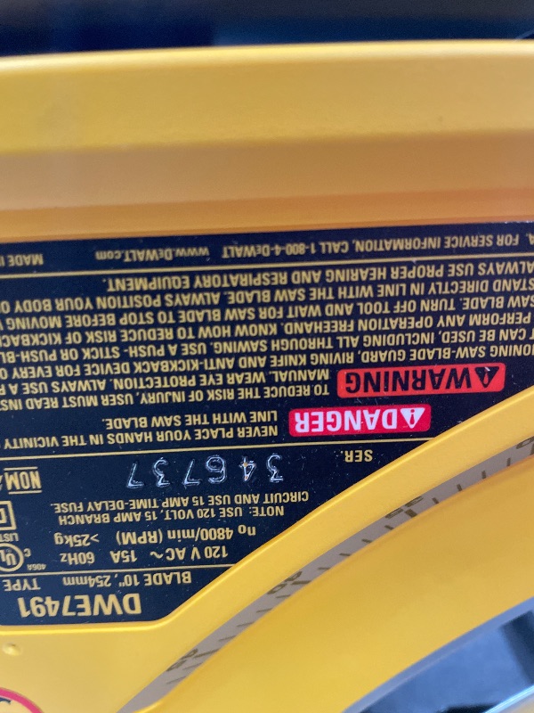 Photo 1 of ***SEE NOTES****DEWALT Table Saw 10 Inch with Foldable Rolling Table Saw Stand, 15 Amp, 4800 RPM, 32-1/2-Inch Rip Capacity (DWE7491RS)