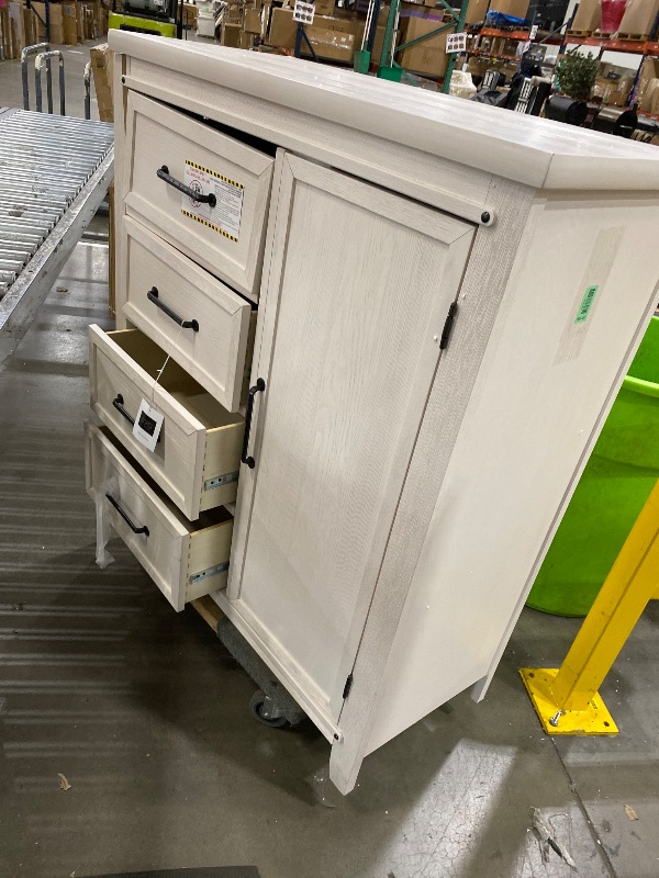 Photo 1 of (Top left corner broke) Soho Baby Ellison Premium 4-Drawer Chifferobe with Adjustable Shelves, Rustic White