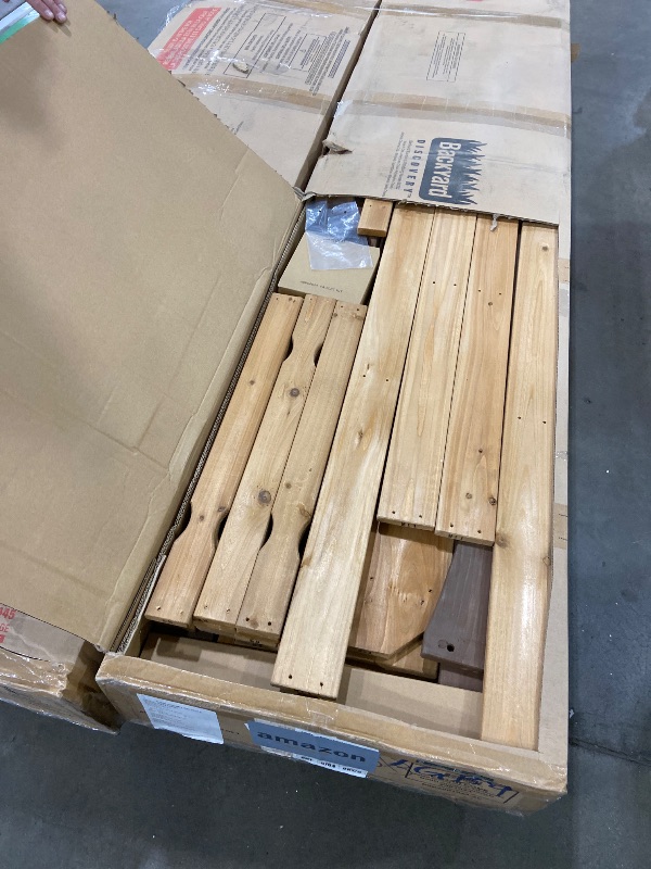 Photo 1 of ( 4Boxes but Only have Box 2/4 and 3/4)........Backyard Discovery Cedar Cove Wood Swing Set with Spiral Tube and Wave Slide, Clubhouse, Toy Grill, Snack Bar, Rock Wall, Belt Swings, Web Swing, Balcony,Chalkboard, Ladder,Outdoor Playset 10 Years