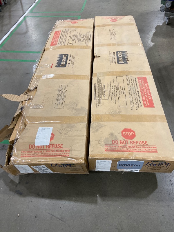 Photo 1 of ( 4Boxes but Only have Box 2/4 and 3/4)........Backyard Discovery Cedar Cove Wood Swing Set with Spiral Tube and Wave Slide, Clubhouse, Toy Grill, Snack Bar, Rock Wall, Belt Swings, Web Swing, Balcony,Chalkboard, Ladder,Outdoor Playset 10 Years