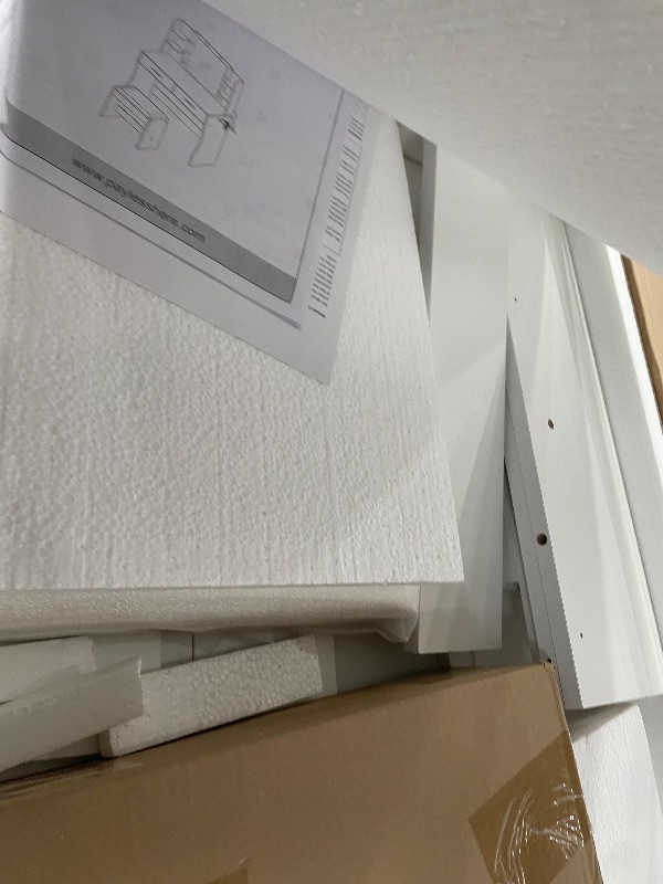 Photo 1 of ?FDW Vanity Desk with Mirror and Lights, 2-Drawer Makeup Vanity Desk with 3 Adjustable Light Colors, 6 Shelves and Power Outlets for Bedroom, White