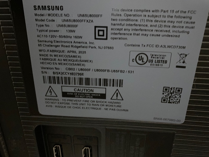Photo 1 of ***DAMAGED*** Samsung 65-Inch Class Crystal UHD U8000F 4K Smart TV (2025 Model) Endless Free Content, Crystal Processor 4K, MetalStream Design, Knox Security, Alexa Built-in